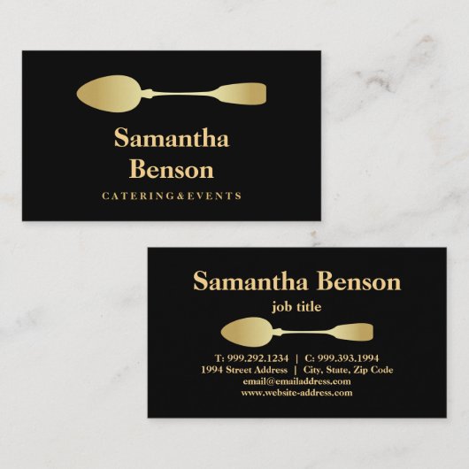 金モダンフェイク箔スプーンケータリングロゴ黒 名刺 (正面/裏面)