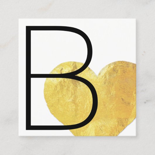 金モダンフェイク箔ハート白黒 スクエア名刺 (正面)