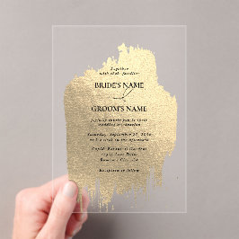 金モダンフェイク箔澄ん結婚s アクリル招待状