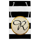 金モダンフェイク箔白黒ストライプモノグラム スモールペーパーバッグ (裏面)