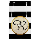 金モダンフェイク箔白黒ストライプモノグラム スモールペーパーバッグ (正面)