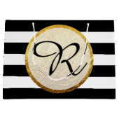 金モダンフェイク箔白黒ストライプモノグラム ラージペーパーバッグ (正面)