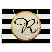 金モダンフェイク箔白黒ストライプモノグラム ラージペーパーバッグ (裏面)