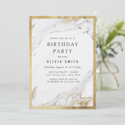 金モダンフェイク金金ゴールド大理石バースデーパーティー 招待状 (スタンド正面)