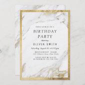金モダンフェイク金金ゴールド大理石バースデーパーティー 招待状 (正面/裏面)