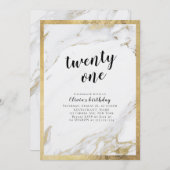 金モダンフェイク金金ゴールド大理石21日パーティー 招待状 (正面/裏面)