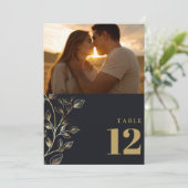 金モダンフローラフォトテーブル番号 招待状 (スタンド正面)