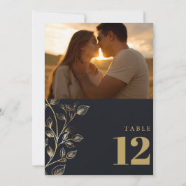 金モダンフローラフォトテーブル番号 招待状