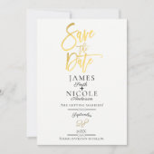 金モダンミニマル箔フルフォト日付を保存 招待状 (正面)