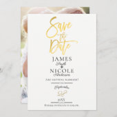 金モダンミニマル箔フルフォト日付を保存 招待状 (正面/裏面)