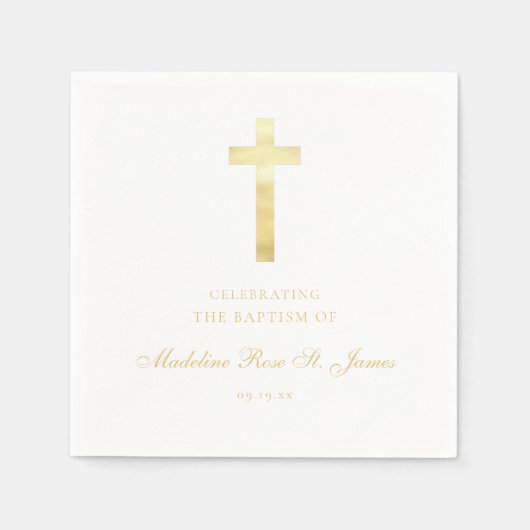 金モダン印バプテスマ《キリスト教》洗礼式や命名式 スタンダードカクテルナプキン (正面)