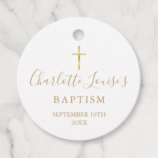 金モダン印バプテスマ《キリスト教》洗礼式や命名式 フェイバータグ (正面)