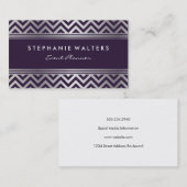 金モダン属シルバーシェブロンと紫 名刺 (正面/裏面)