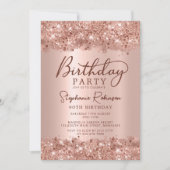 金モダン属バラ金ゴールドグリッター90誕生日 招待状 (正面)