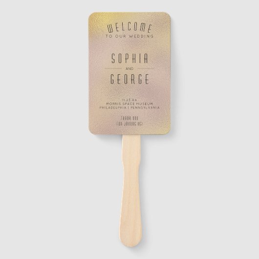 金モダン属箔結婚式 プログラムファン ハンドファン (正面)