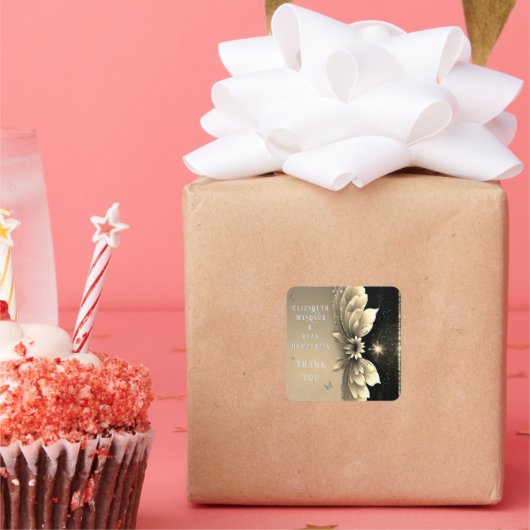 金モダン属金ゴールドフローラ結婚式招待状 スクエアシール (パーティー)