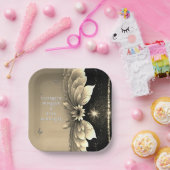 金モダン属金ゴールドフローラ結婚式招待状 ペーパープレート (パーティー)