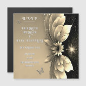 金モダン属金ゴールドフローラ結婚式招待状 マグネット招待状 (正面/裏面)
