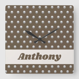 金モダン属銀と暗褐色水玉模様 スクエア壁時計