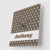 金モダン属銀と暗褐色水玉模様 スクエア壁時計 (傾斜)