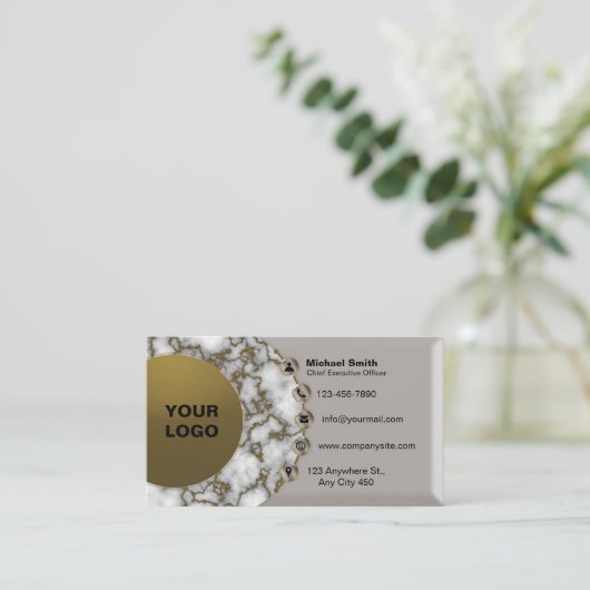 金モダン理石フェイク銀 – 金箔3D 名刺 (スタンド正面)