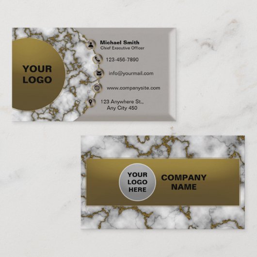 金モダン理石フェイク銀 – 金箔3D 名刺 (正面/裏面)