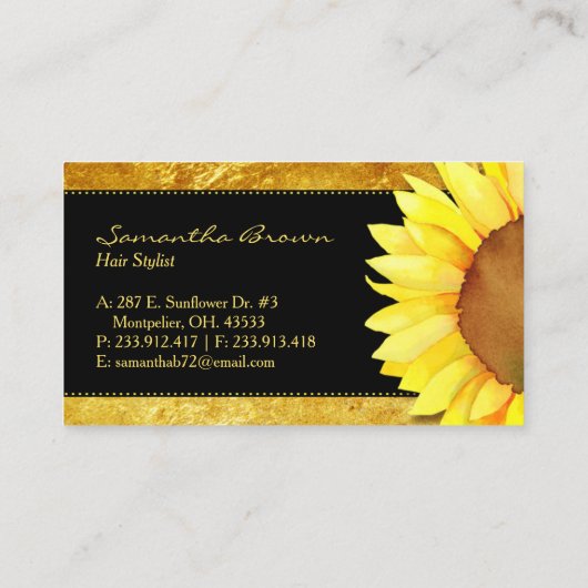 金モダン箔のストライプひまわり名刺 名刺 (裏面)