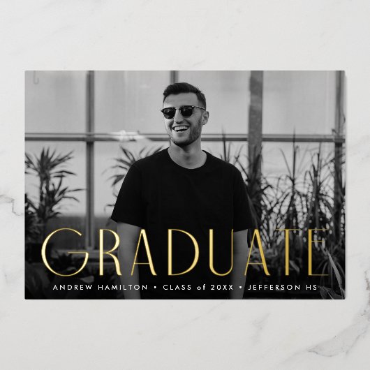 金モダン箔の写真卒業発表 箔招待状 (正面)