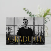 金モダン箔の写真卒業発表 箔招待状 (立ち正面)