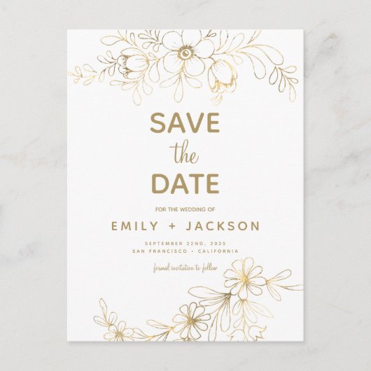 金モダン箔の日付を保存するフローラ 案内ポストカード (正面)