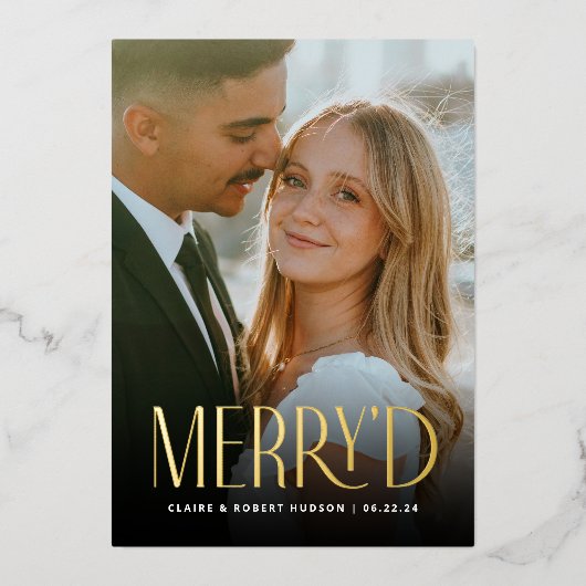 金モダン箔の結婚発表ホリデーカード 箔シーズンカード (正面)