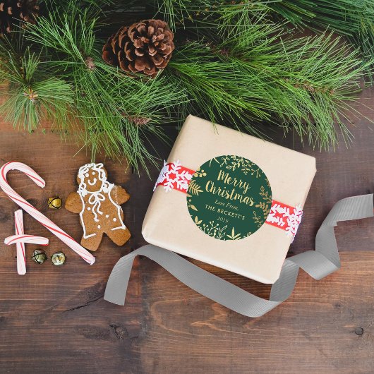 金モダン箔の葉のクリスマス ラウンドシール