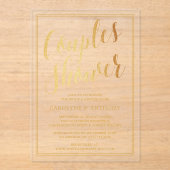 金モダン箔エフェクトカップルウェディングシャワー アクリル招待状 (正面)