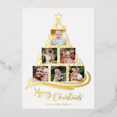 金モダン箔クリスマスツリーファミリーマルチフォト 箔シーズンカード (正面)
