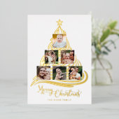 金モダン箔クリスマスツリーファミリーマルチフォト 箔シーズンカード (立ち正面)