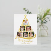 金モダン箔クリスマスツリーファミリーマルチフォト 箔シーズンポストカード (立ち正面)