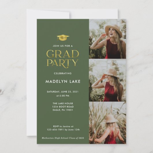 金モダン箔グラードパーティー4フォト招待状 招待状 (正面)