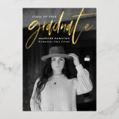 金モダン箔スクリプトの卒業発表 箔招待状 (正面)