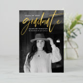 金モダン箔スクリプトの卒業発表 箔招待状 (立ち正面)