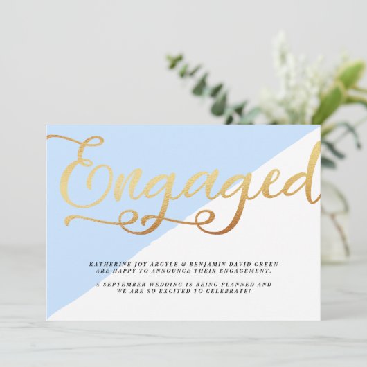 金モダン箔スクリプト婚約発表 案内状 (スタンド正面)