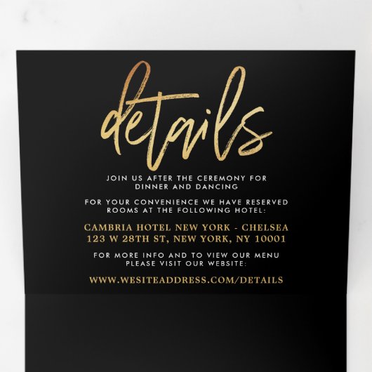 金モダン箔スクリプ結婚トスイート 三つ折り招待状 (内部最初)