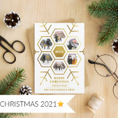 金モダン箔スノーフレーク6フォトクリスマスカード 招待状