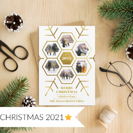 金モダン箔スノーフレーク6フォトクリスマスカード 招待状