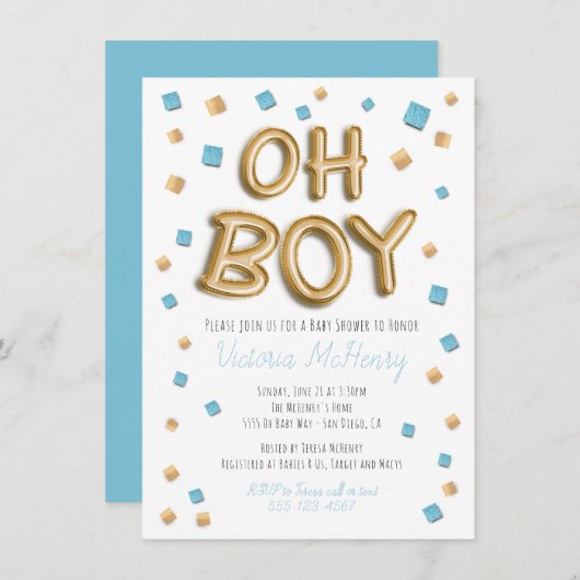 金モダン箔バルーンベビーシャワー招待状 招待状 (正面/裏面)