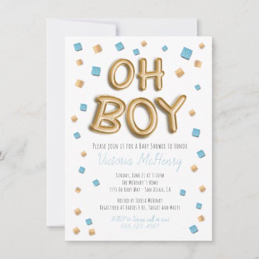 金モダン箔バルーンベビーシャワー招待状 招待状 (正面)