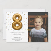 金モダン箔バルーン第8誕生日写真 招待状 (正面)