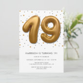 金モダン箔バルーン19誕生日 招待状 (スタンド正面)