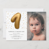 金モダン箔バルーン1stバースデーフォト 招待状 (正面)