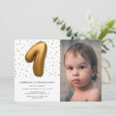 金モダン箔バルーン1stバースデーフォト 招待状 (スタンド正面)