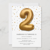 金モダン箔バルーン2回目の誕生日 招待状 (正面)